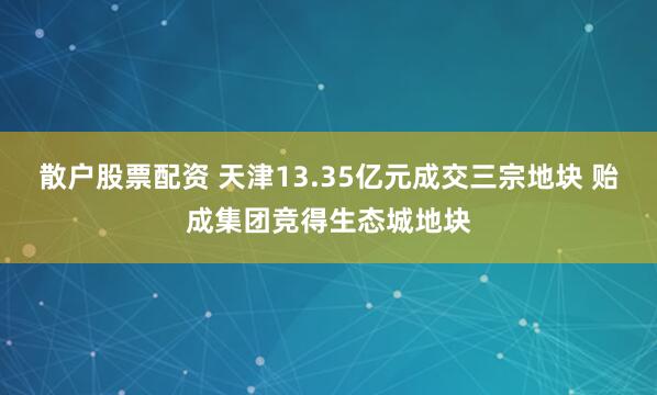 散户股票配资 天津13.35亿元成交三宗地块 贻成集团竞得生态城地块